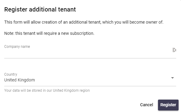 Step 3 of registering an additional Signature 365 tenant